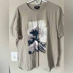 Express Beige Wave Graphic T-Shirt